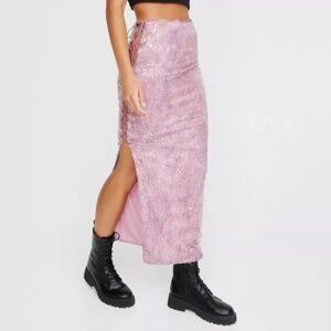Nasty Gal Pink Sequin Lace Cut Out Maxi Skirt